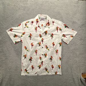 Pacific Legend Shirt Mens M White Hawaiian Scarlet Macaw‎ Camp Short Sleeve